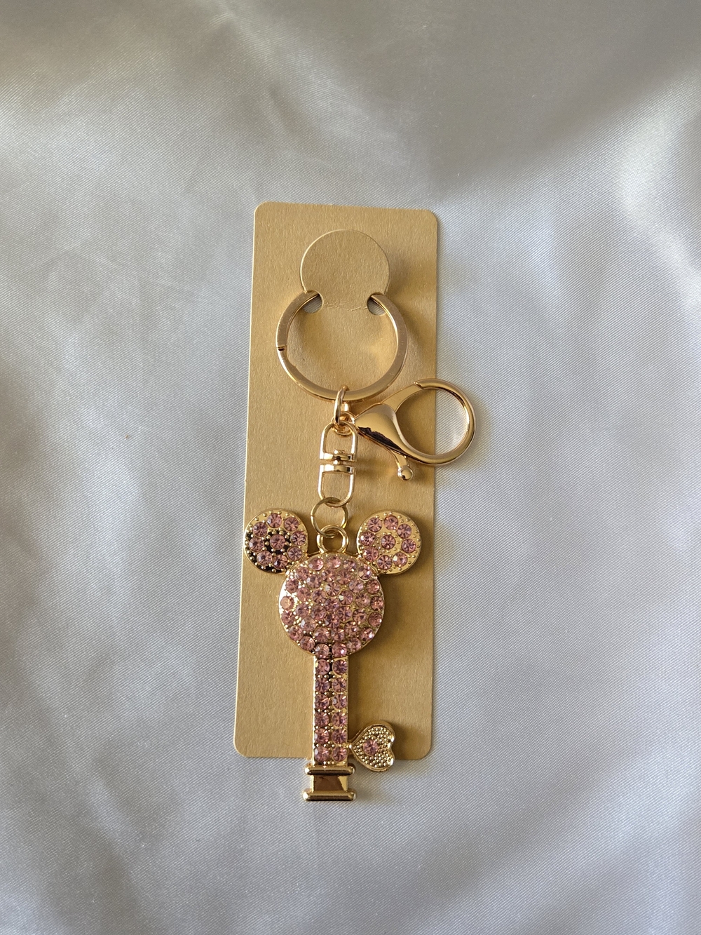 Gold-Tone Pink Crystal Bag Charm/ Keychain